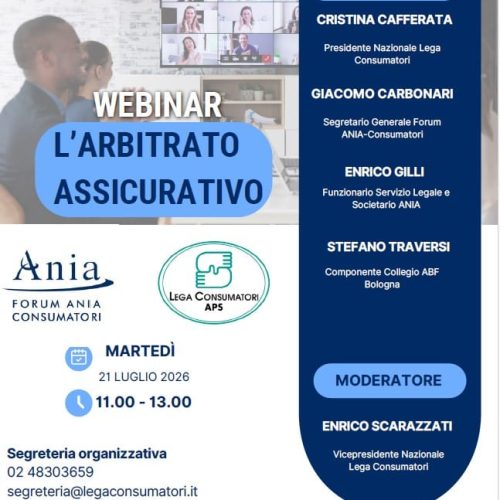 WEBINAR: L’ARBITRATO ASSICURATIVO – 21 LUGLIO – ORE 11.00