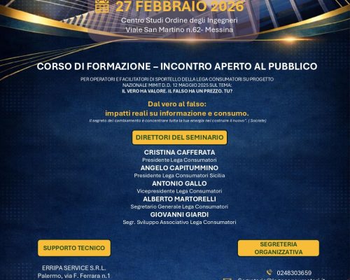 CORSO DI FORMAZIONE PER OPERATORI DI SPORTELLO – PROGETTO MIMIT “IL VERO HA VALORE, IL FALSO HA UN PREZZO. TU?”
