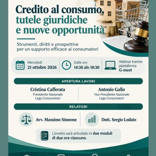 Webinar Credito al Consumo, tutele giuridiche e nuove opportunità