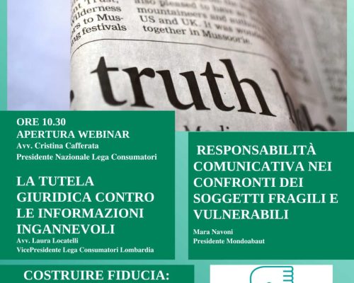 Webinar dedicato agli operatori di sportello, dal titolo “CREDIBILITA’ E COMUNICAZIONE”.