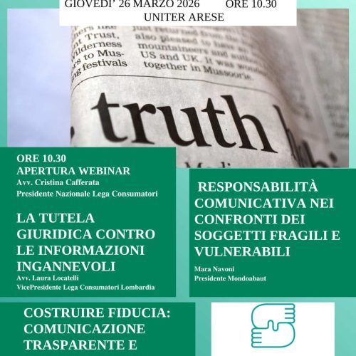 Webinar dedicato agli operatori di sportello, dal titolo “CREDIBILITA’ E COMUNICAZIONE”.