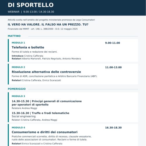 Webinar di formazione per Operatori di Sportello